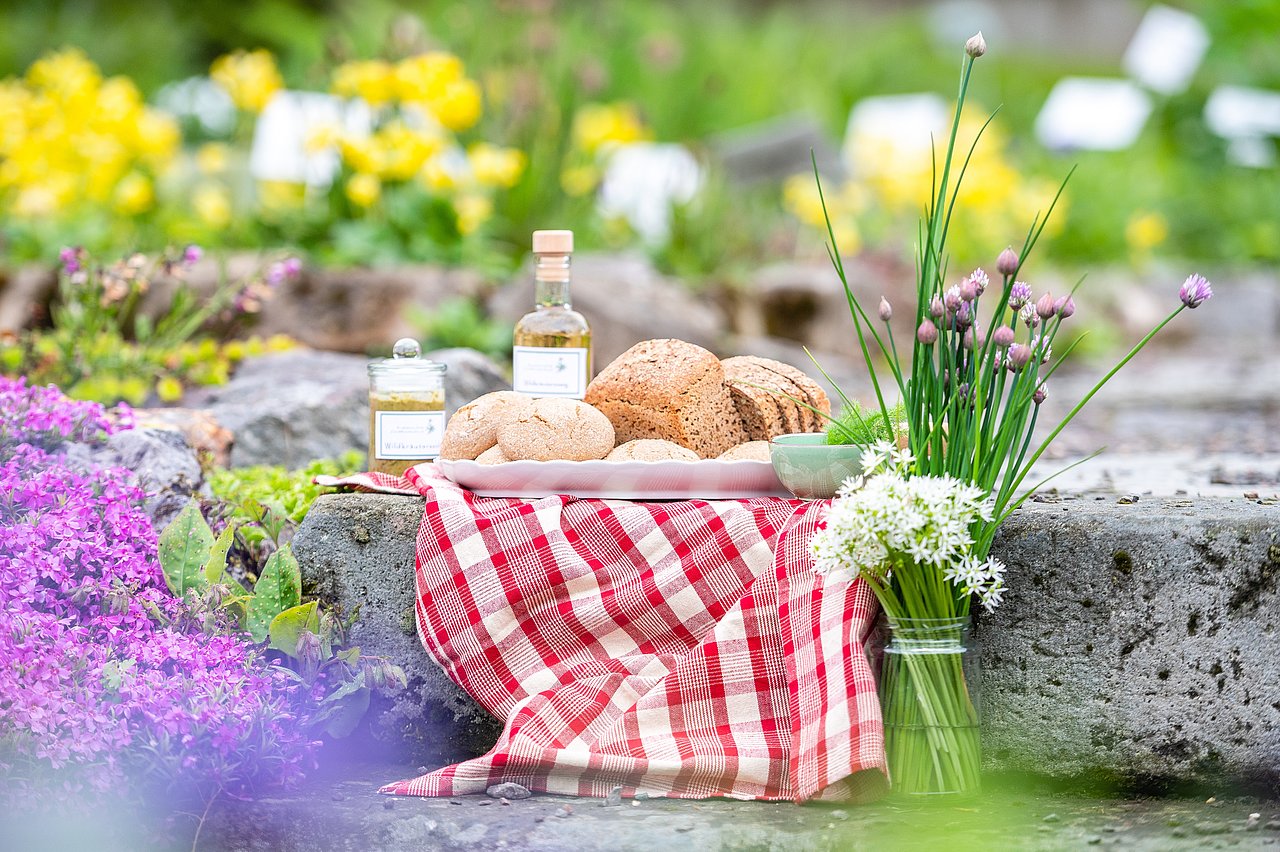 Picknick mit verschiedenen Kräuterprodukten